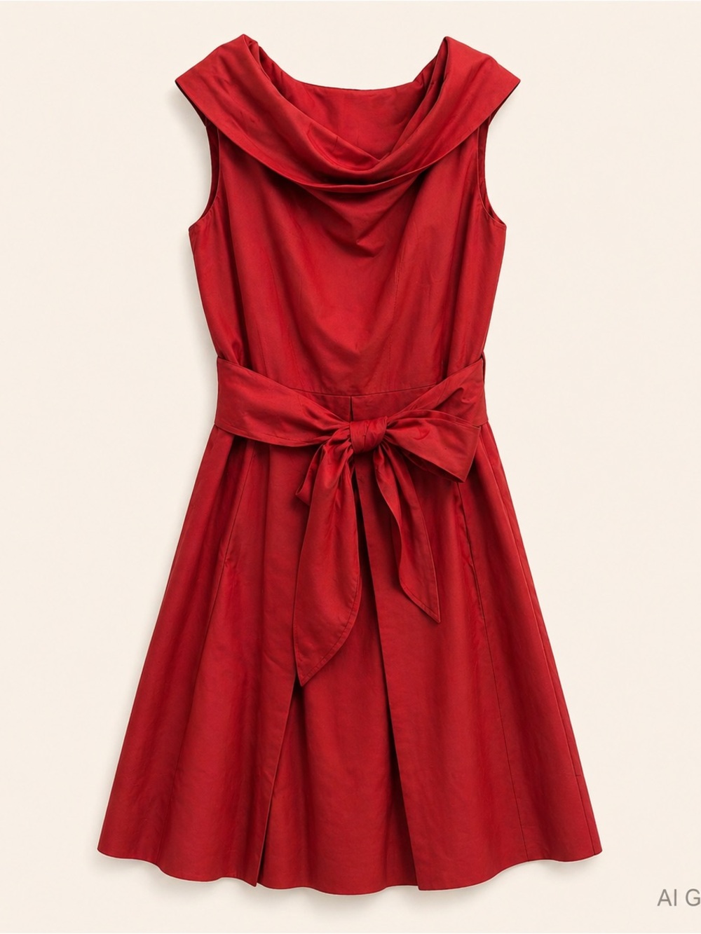 MaxMara Crimson Red Midi Fit-and-Flare Dress with Bow Waist - Picture 2 of 7